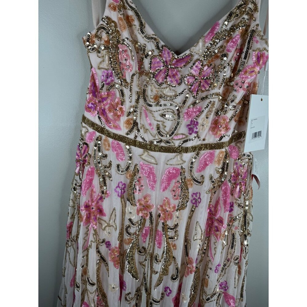 Mac Duggal 5671 V Neck Floral Embellished Evening Gown Maxi US 16 NWT Oyster - Picture 6 of 8